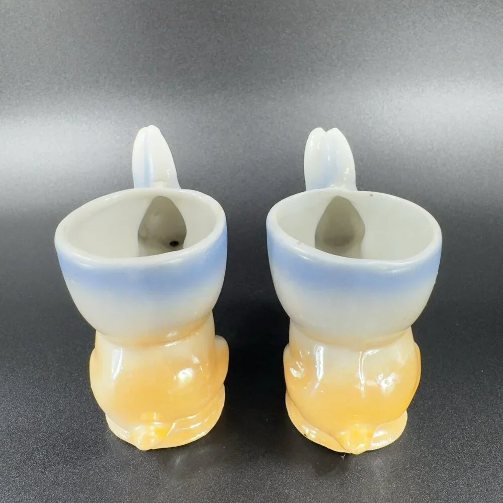 Japanese Ceramic‎ Lusterware Rabbit Bunny Egg Holder Set 2 Toothpick Holder VTG